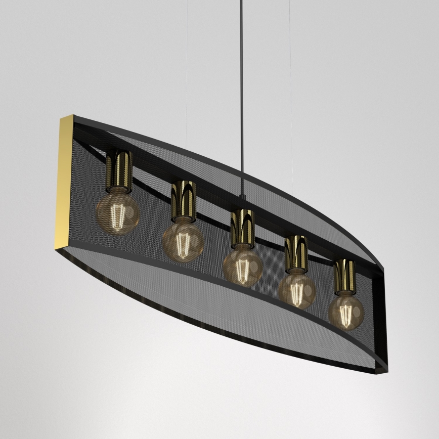 Lustr na lanku KAGA 5xE27/60W/230V černá/zlatá