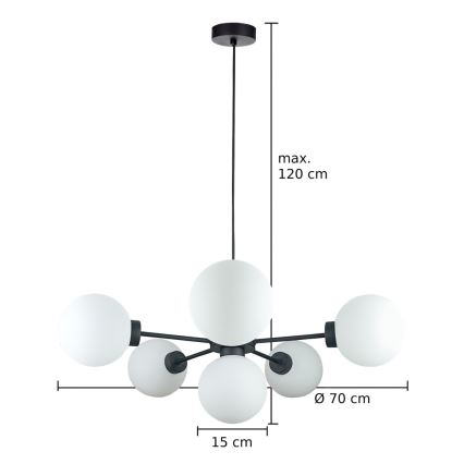 Lustr na lanku KALIOPE 6xE14/50W/230V černá/bílá