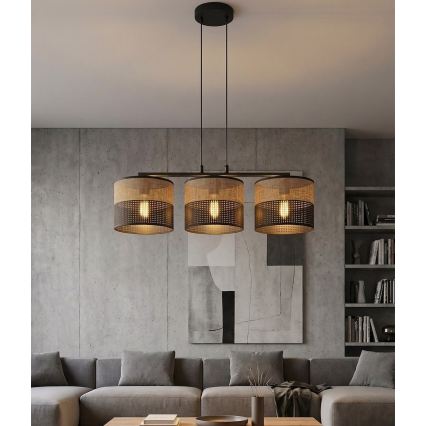 Lustr na lanku KARBON 3xE27/15W/230V černá/hnědá