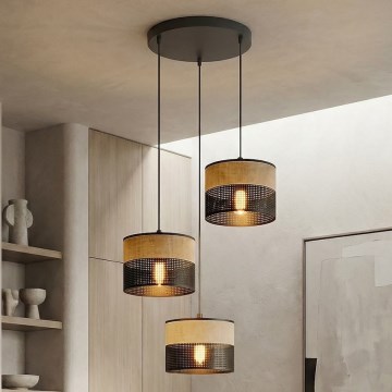 Lustr na lanku KARBON 3xE27/15W/230V černá/hnědá