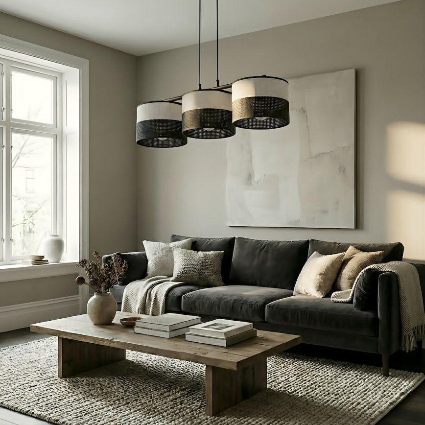Lustr na lanku KARBON 3xE27/15W/230V černá/šedá