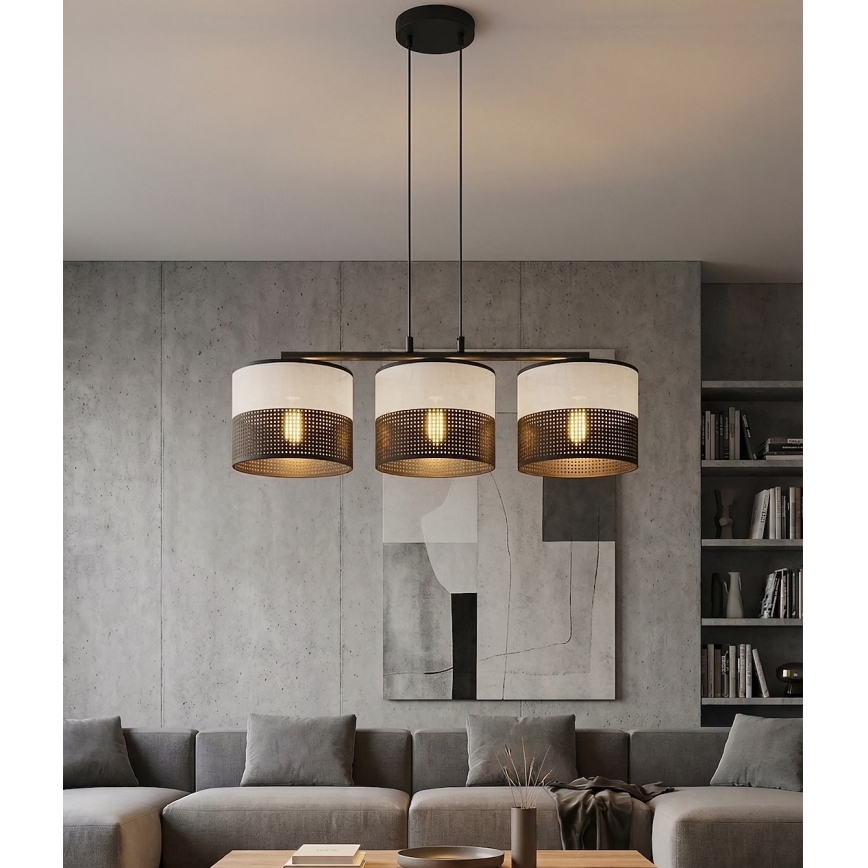 Lustr na lanku KARBON 3xE27/15W/230V černá/šedá