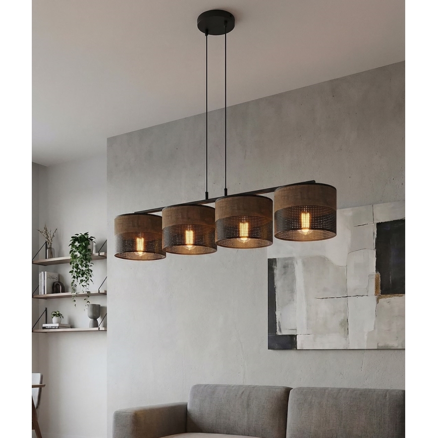 Lustr na lanku KARBON 4xE27/15W/230V černá/hnědá