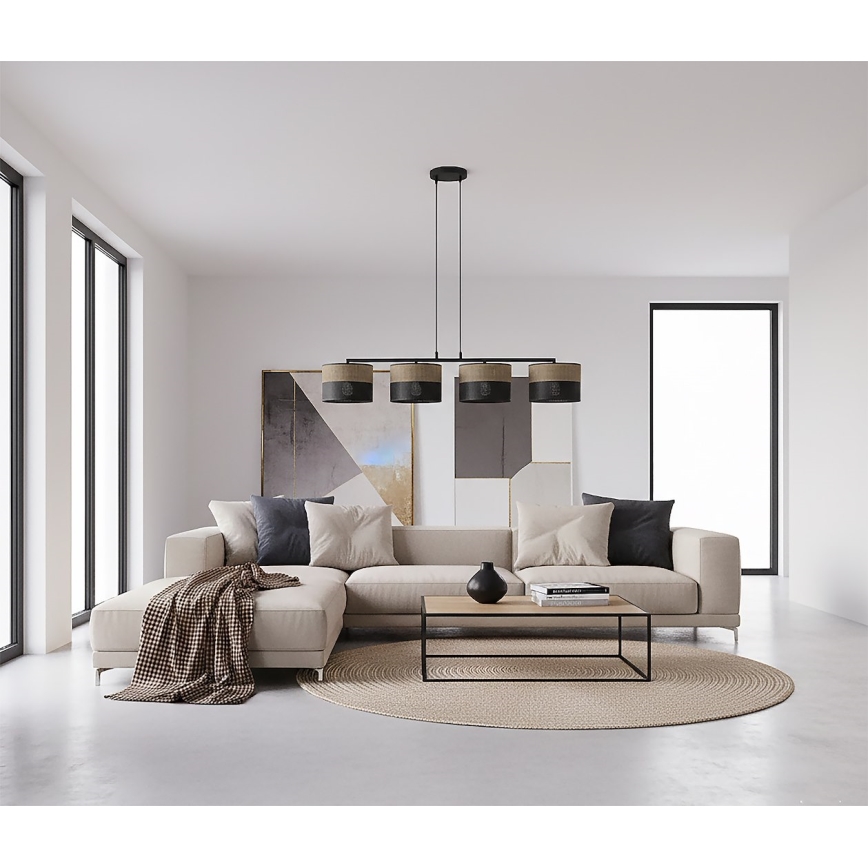 Lustr na lanku KARBON 4xE27/15W/230V černá/hnědá