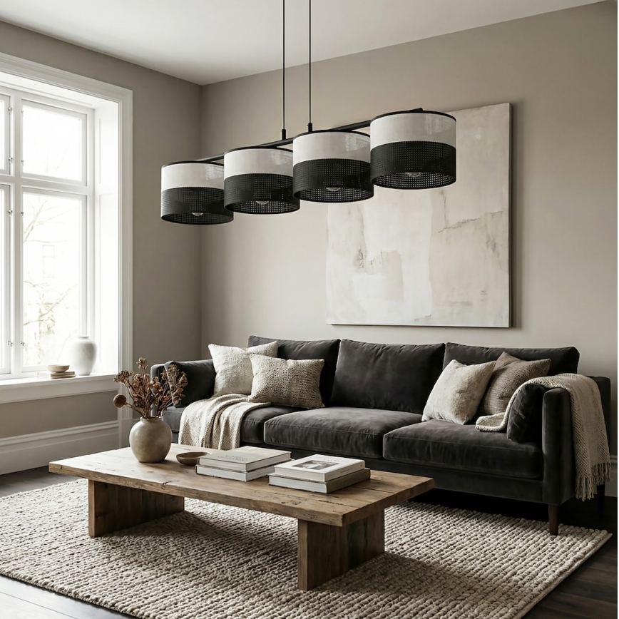 Lustr na lanku KARBON 4xE27/15W/230V černá/šedá