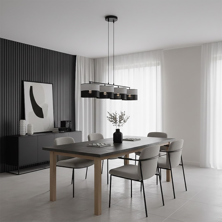 Lustr na lanku KARBON 4xE27/15W/230V černá/šedá