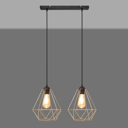Lustr na lanku KARO 2xE27/15W/230V zlatá/černá