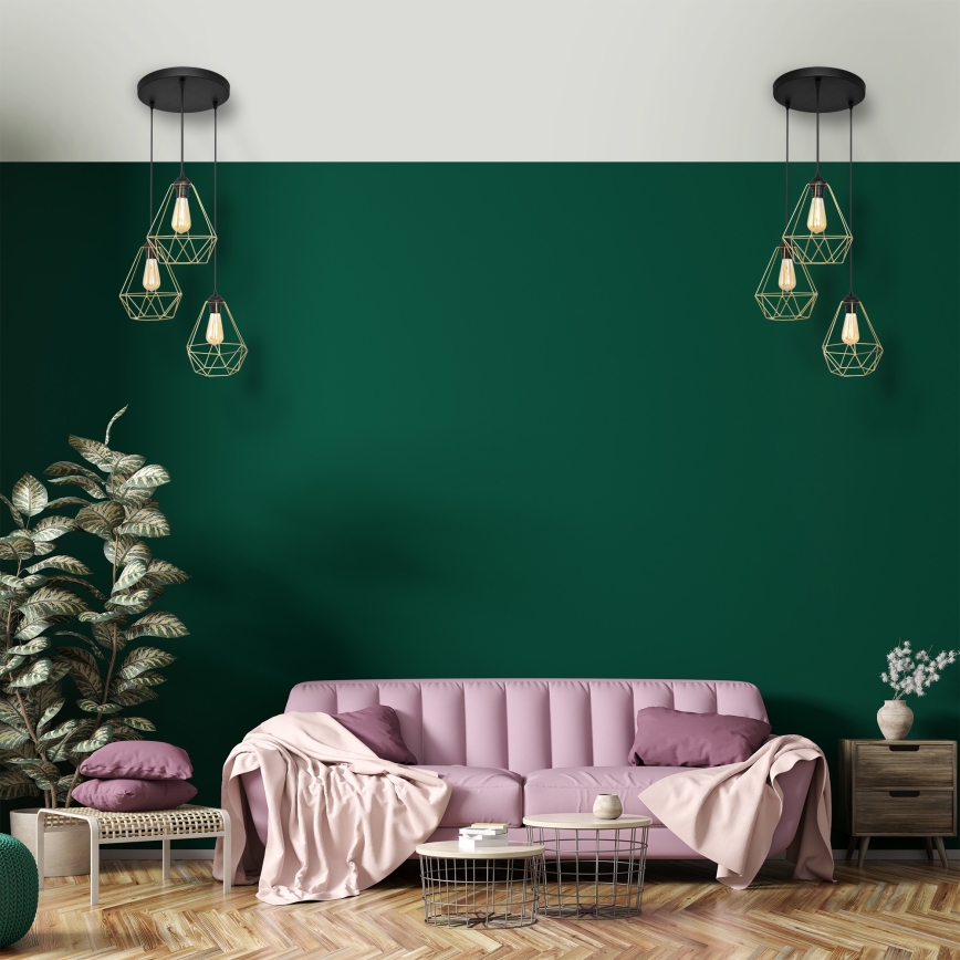Lustr na lanku KARO 3xE27/15W/230V zlatá/černá