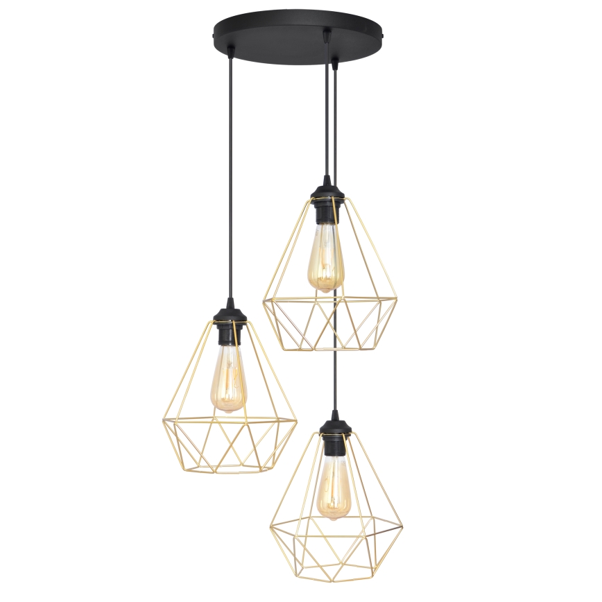 Lustr na lanku KARO 3xE27/15W/230V zlatá/černá