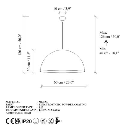 Lustr na lanku KURE 1xE27/40W/230V zlatá