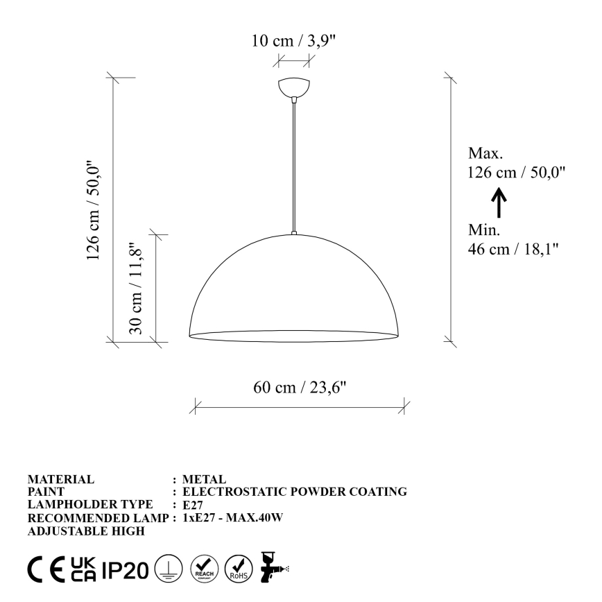 Lustr na lanku KURE 1xE27/40W/230V zlatá