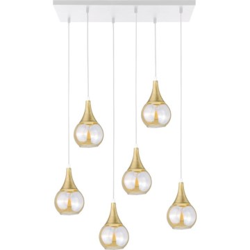 Lustr na lanku LACRIMA HONEY 6xE27/60W/230V bílá/zlatá/kouřová béžová