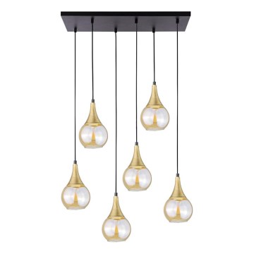 Lustr na lanku LACRIMA HONEY 6xE27/60W/230V černá/zlatá/kouřová béžová