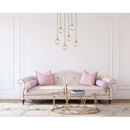 Lustr na lanku LACRIMA HONEY 6xE27/60W/230V černá/zlatá/kouřová béžová