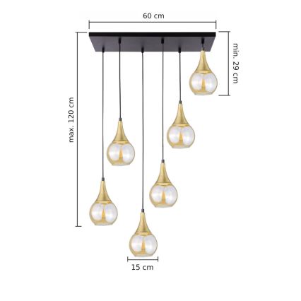 Lustr na lanku LACRIMA HONEY 6xE27/60W/230V černá/zlatá/kouřová béžová