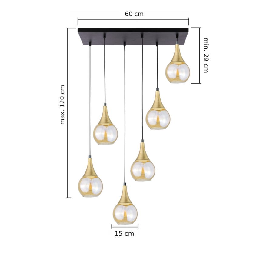 Lustr na lanku LACRIMA HONEY 6xE27/60W/230V černá/zlatá/kouřová béžová
