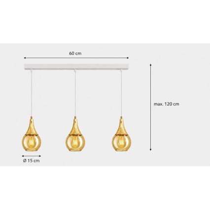 Lustr na lanku LACRIMA WHITE 3xE27/60W/230V