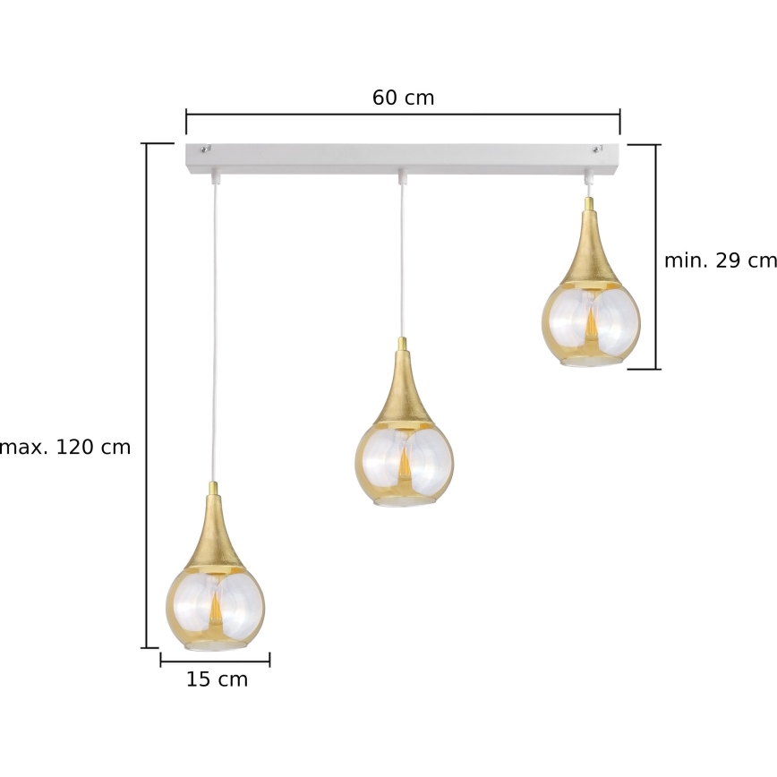 Lustr na lanku LACRIMA WHITE 3xE27/60W/230V
