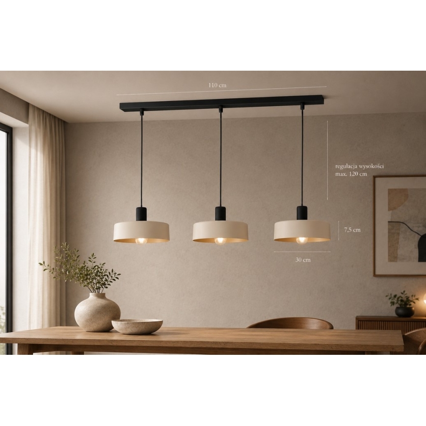 Lustr na lanku LATTE 3xE27/60W/230V béžová/černá