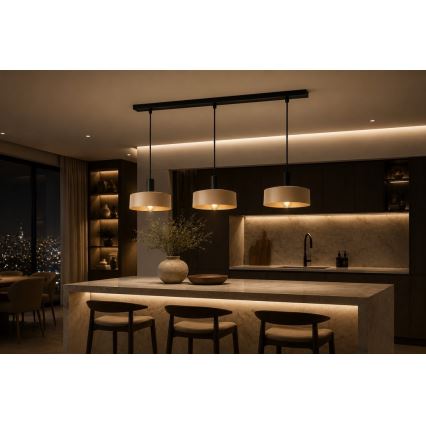 Lustr na lanku LATTE 3xE27/60W/230V béžová/černá
