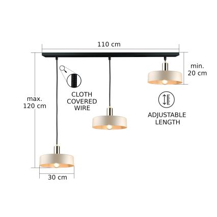 Lustr na lanku LATTE 3xE27/60W/230V béžová/černá/lesklý chrom