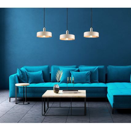 Lustr na lanku LATTE 3xE27/60W/230V béžová/černá/zlatá