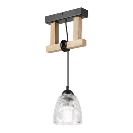 Lustr na lanku LEANDRA 1xE27/15W/230V dub/černá