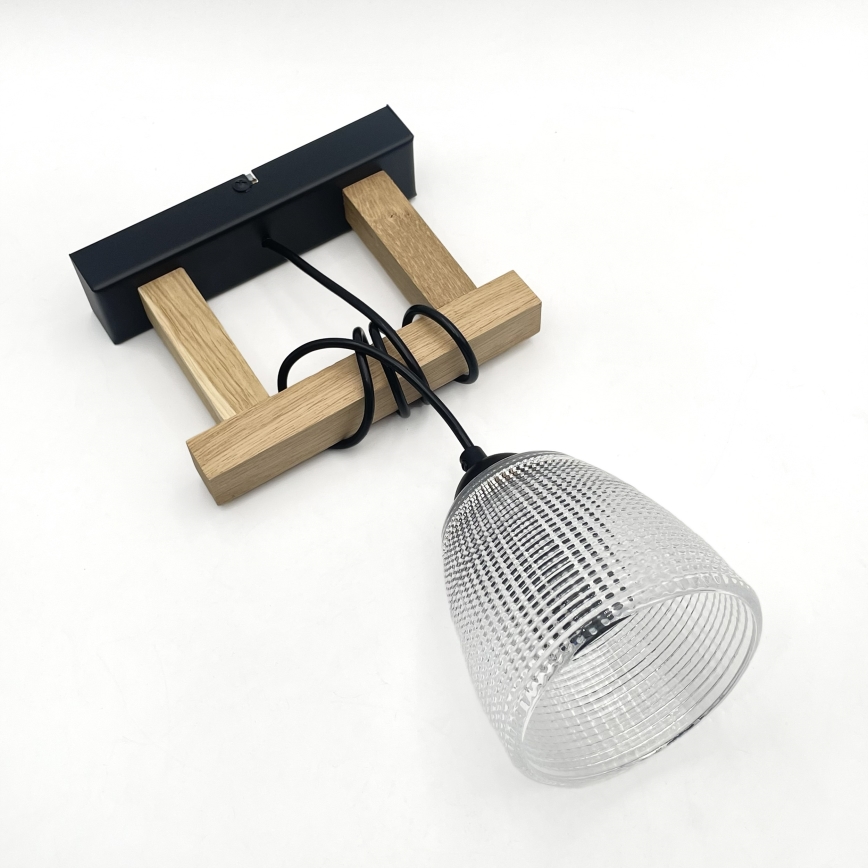 Lustr na lanku LEANDRA 1xE27/15W/230V dub/černá