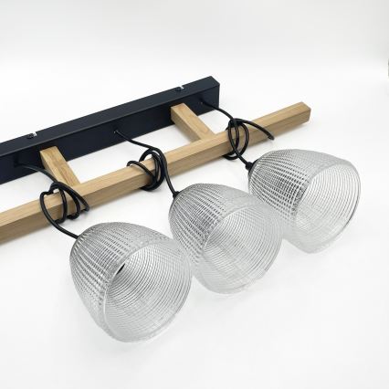 Lustr na lanku LEANDRA 3xE27/15W/230V dub/černá