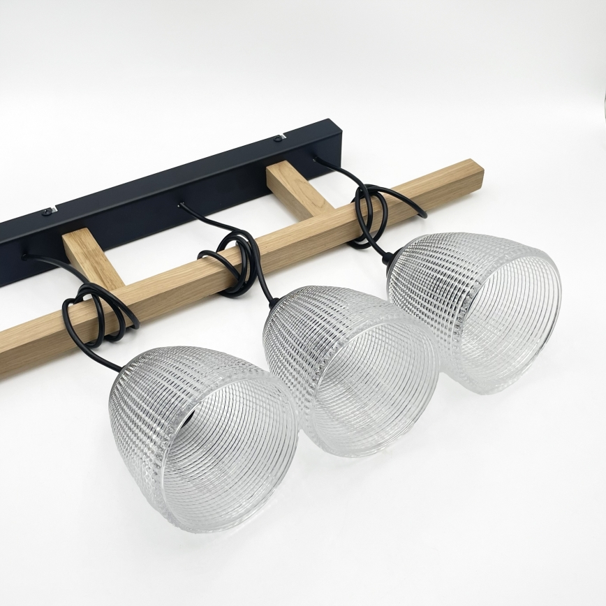 Lustr na lanku LEANDRA 3xE27/15W/230V dub/černá
