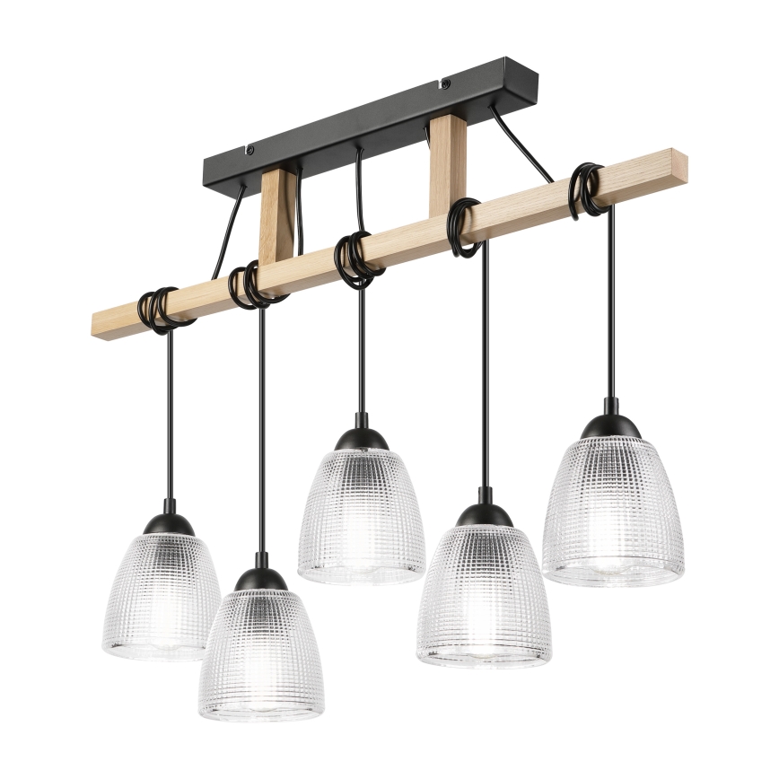 Lustr na lanku LEANDRA 5xE27/15W/230V dub/černá