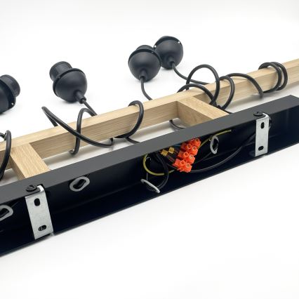 Lustr na lanku LEANDRA 5xE27/15W/230V dub/černá