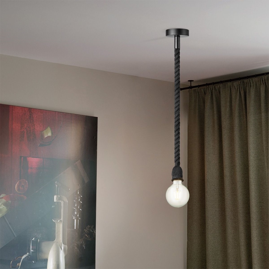 Lustr na lanku LEONARDO ROPE 1xE27/10W/230V černá