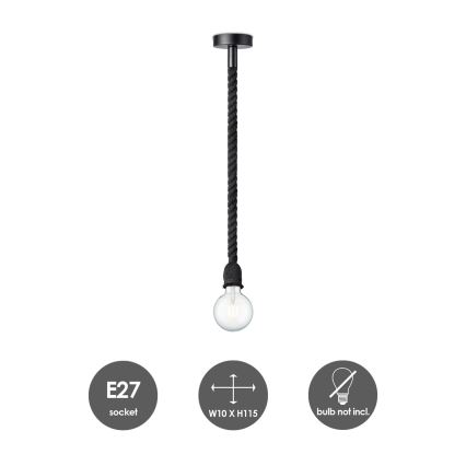 Lustr na lanku LEONARDO ROPE 1xE27/10W/230V černá