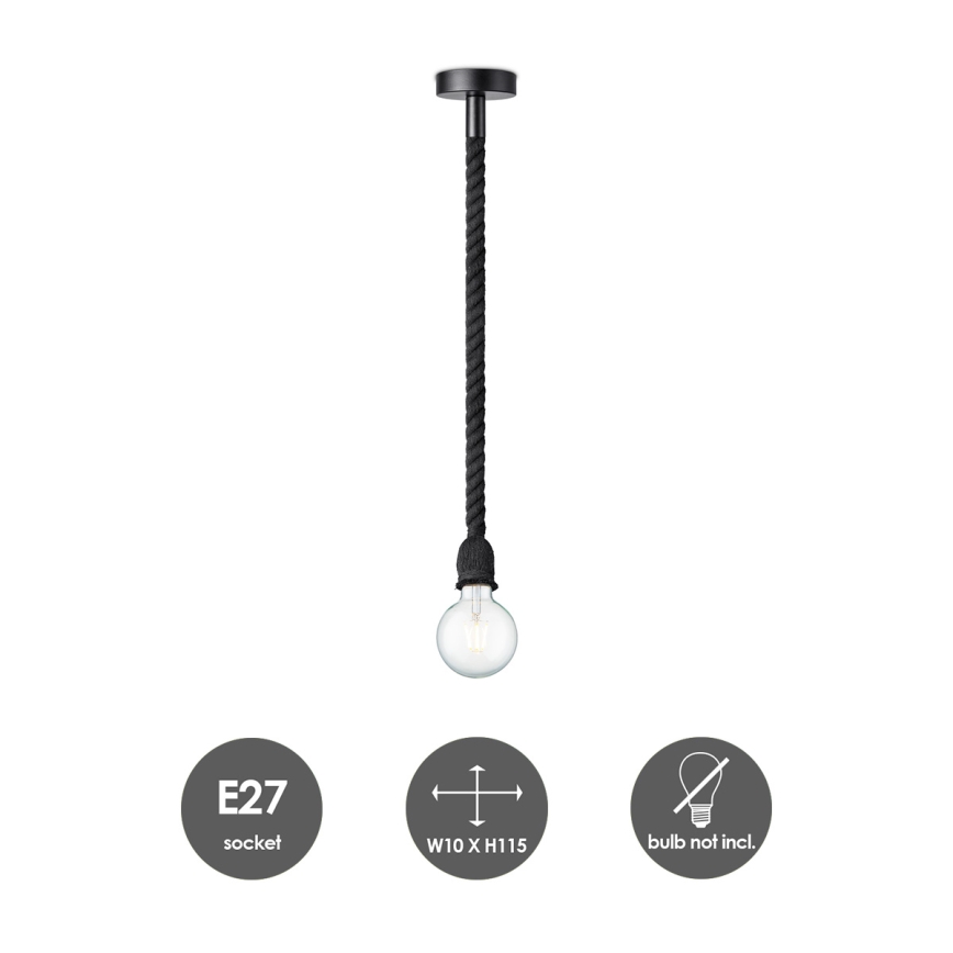 Lustr na lanku LEONARDO ROPE 1xE27/10W/230V černá