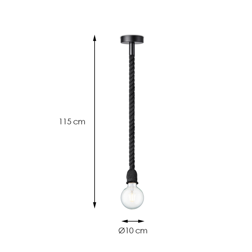 Lustr na lanku LEONARDO ROPE 1xE27/10W/230V černá