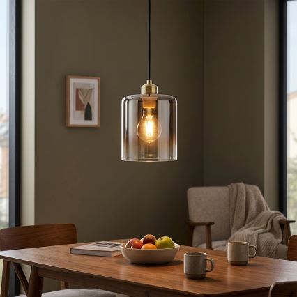 Lustr na lanku LIAH 1xE27/15W/230V zlatá/kouřová hnědá