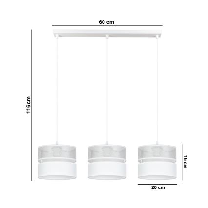 Lustr na lanku LIMA 3xE27/60W/230V stříbrná/bílá