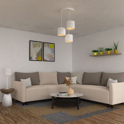 Lustr na lanku LOFT SHADE 3xE27/60W/230V bílá/zlatá