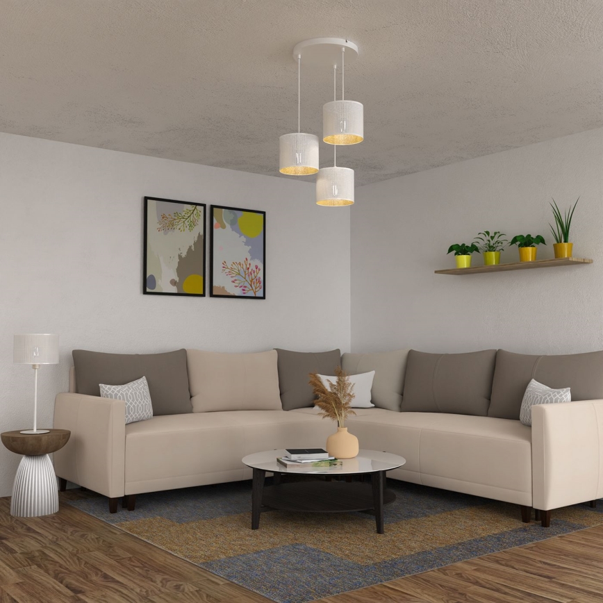 Lustr na lanku LOFT SHADE 3xE27/60W/230V bílá/zlatá