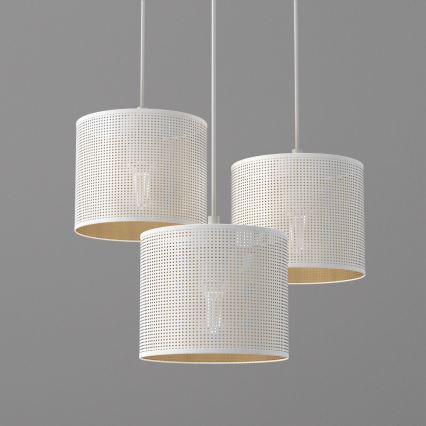 Lustr na lanku LOFT SHADE 3xE27/60W/230V bílá/zlatá