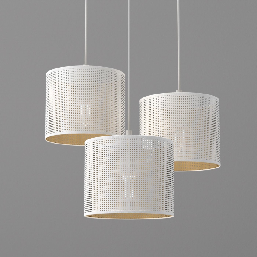 Lustr na lanku LOFT SHADE 3xE27/60W/230V bílá/zlatá
