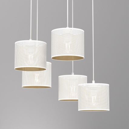 Lustr na lanku LOFT SHADE 5xE27/60W/230V bílá/zlatá