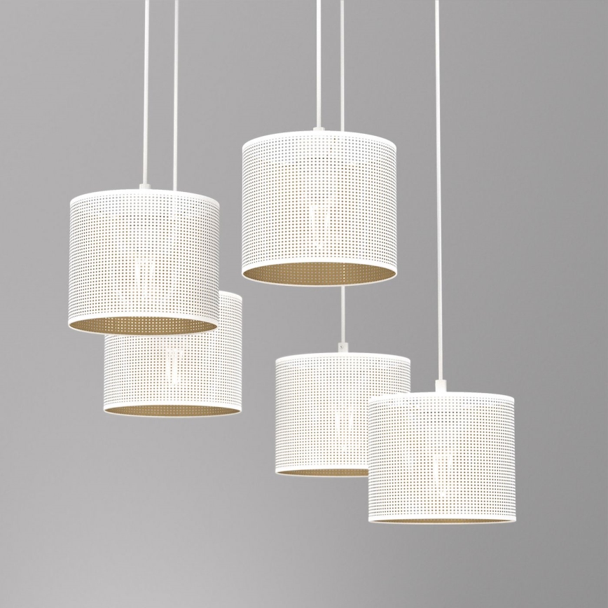 Lustr na lanku LOFT SHADE 5xE27/60W/230V bílá/zlatá