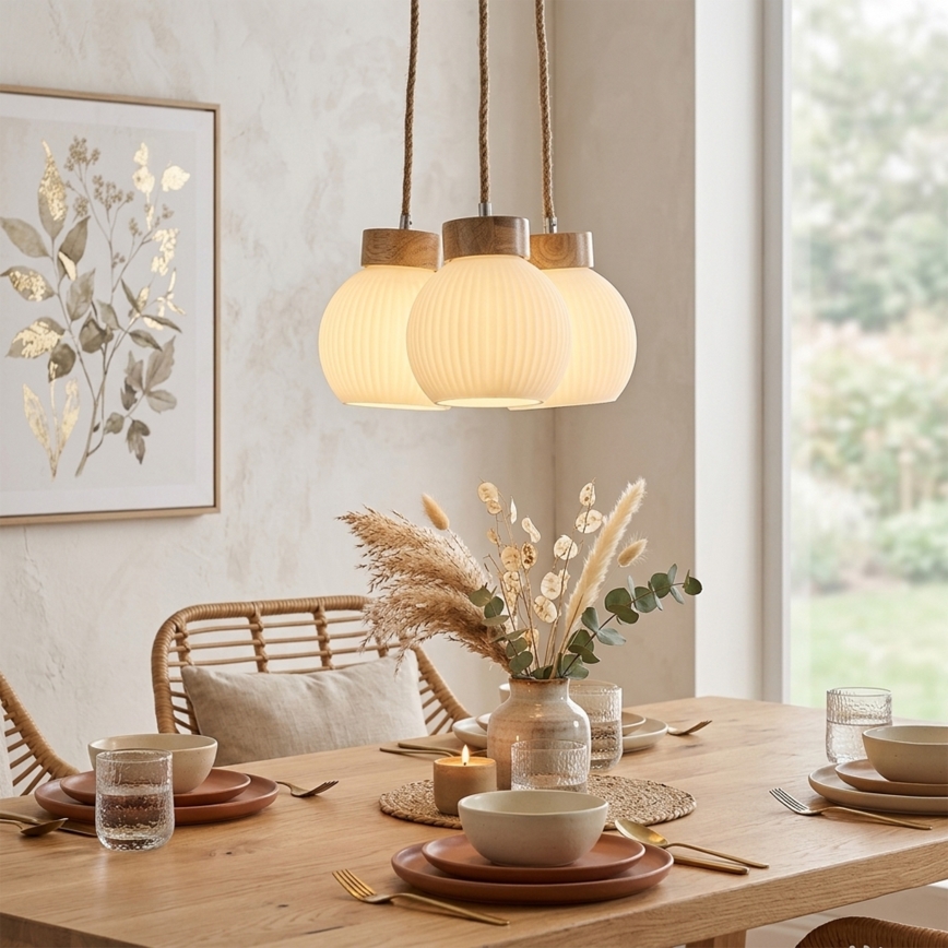 Lustr na lanku LOOMIS 3xE27/15W/230V 130 cm béžová/dub