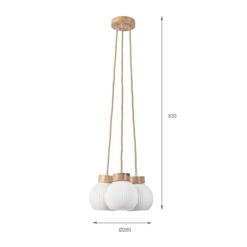 Lustr na lanku LOOMIS 3xE27/15W/230V 83 cm béžová/dub