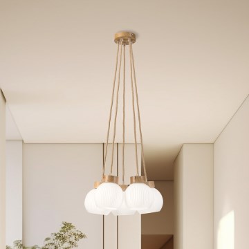 Lustr na lanku LOOMIS 5xE27/15W/230V 83 cm béžová/dub