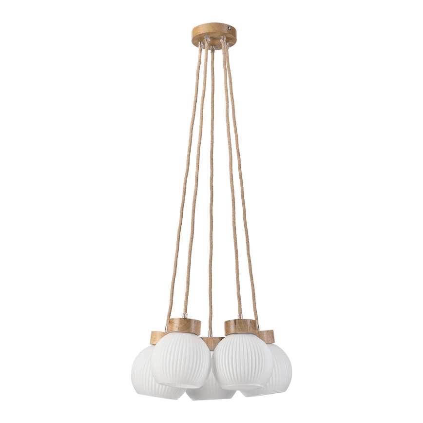 Lustr na lanku LOOMIS 5xE27/15W/230V 83 cm béžová/dub
