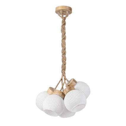 Lustr na lanku LOOMIS 5xE27/15W/230V 83 cm béžová/dub