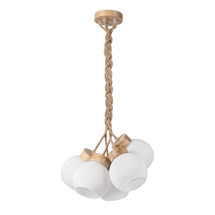 Lustr na lanku LOOMIS 5xE27/15W/230V 83 cm béžová/dub